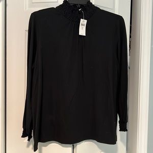 NWT J Jill black pull over with gathered neckline.